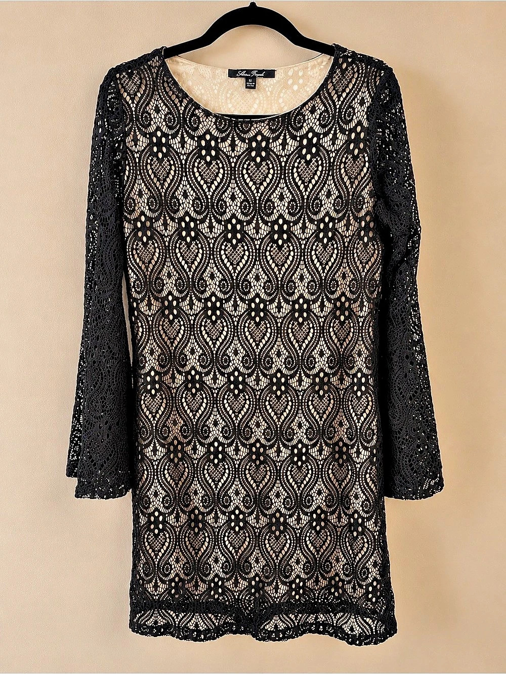 Anne French Long Sleeve Black Lace Dress Mini Dress